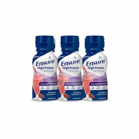 Ensure High Protein Shake Oral Supplement Strawberry Flavor Liquid 8 oz. Bottle, 6PK 66546